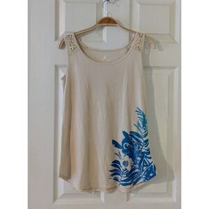 Disney Parks Stitch Tank Top Lace Accents Beige‎ Graphic Print Sleeveless
